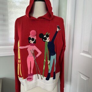 Alice + Olivia Oscar Red Embellished Stace Face Pullover Hoodie Sweater, Small